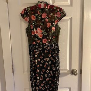 Multi pattern fitted high neck dress